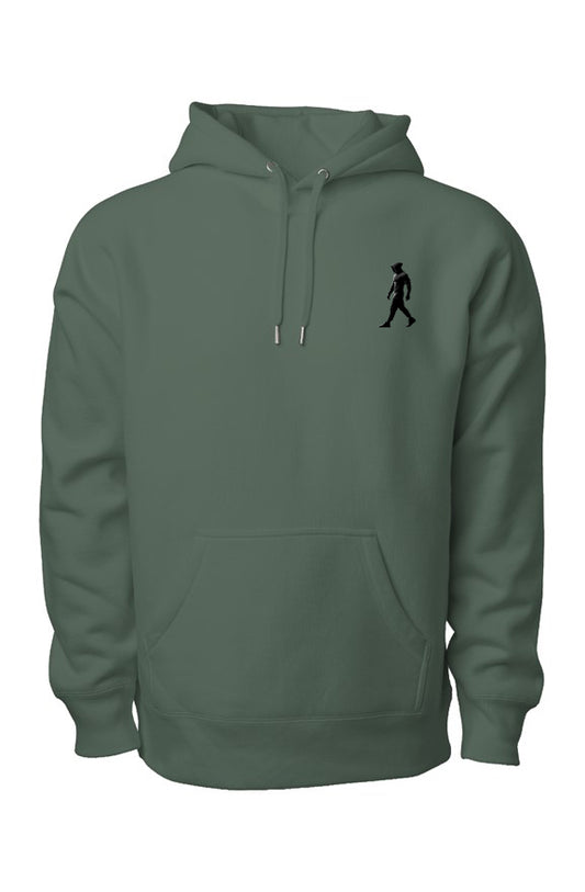 Green premium heavyweight hoodie with black J Walk silhouette logo on chest
