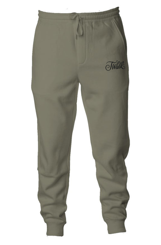 Midweight Fleece Joggers, color army green, front side : the J Walk logo on left side just below pocket.