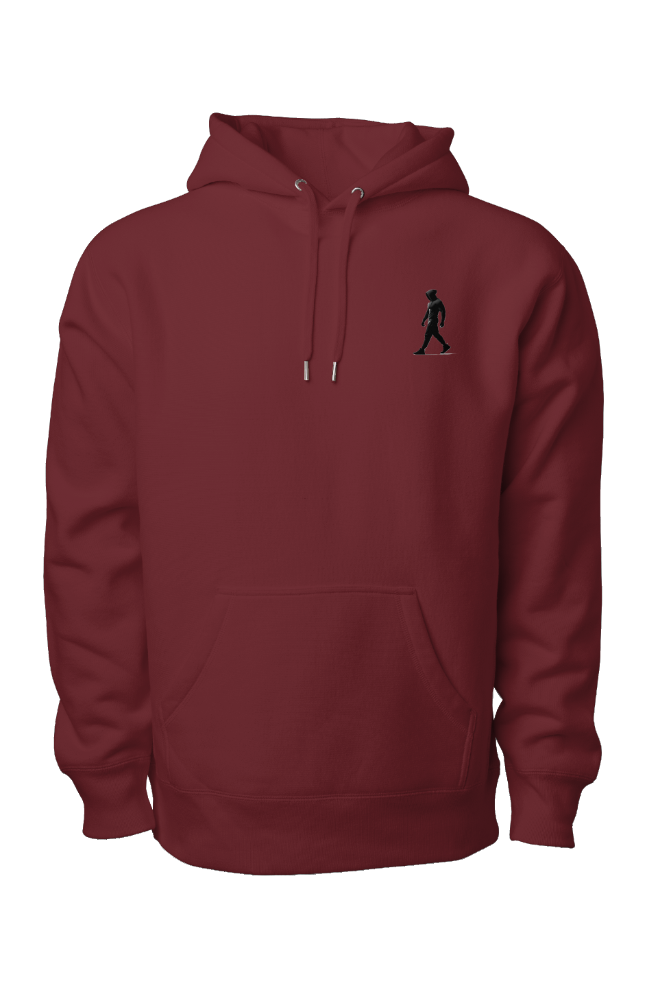 Maroon premium heavyweight hoodie with black J Walk silhouette logo on chest