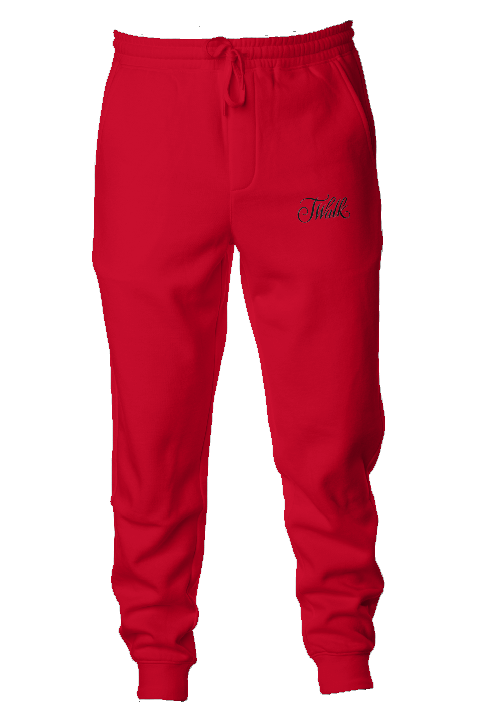 Midweight Fleece Joggers, color red, front side : the J Walk logo on left side just below pocket.