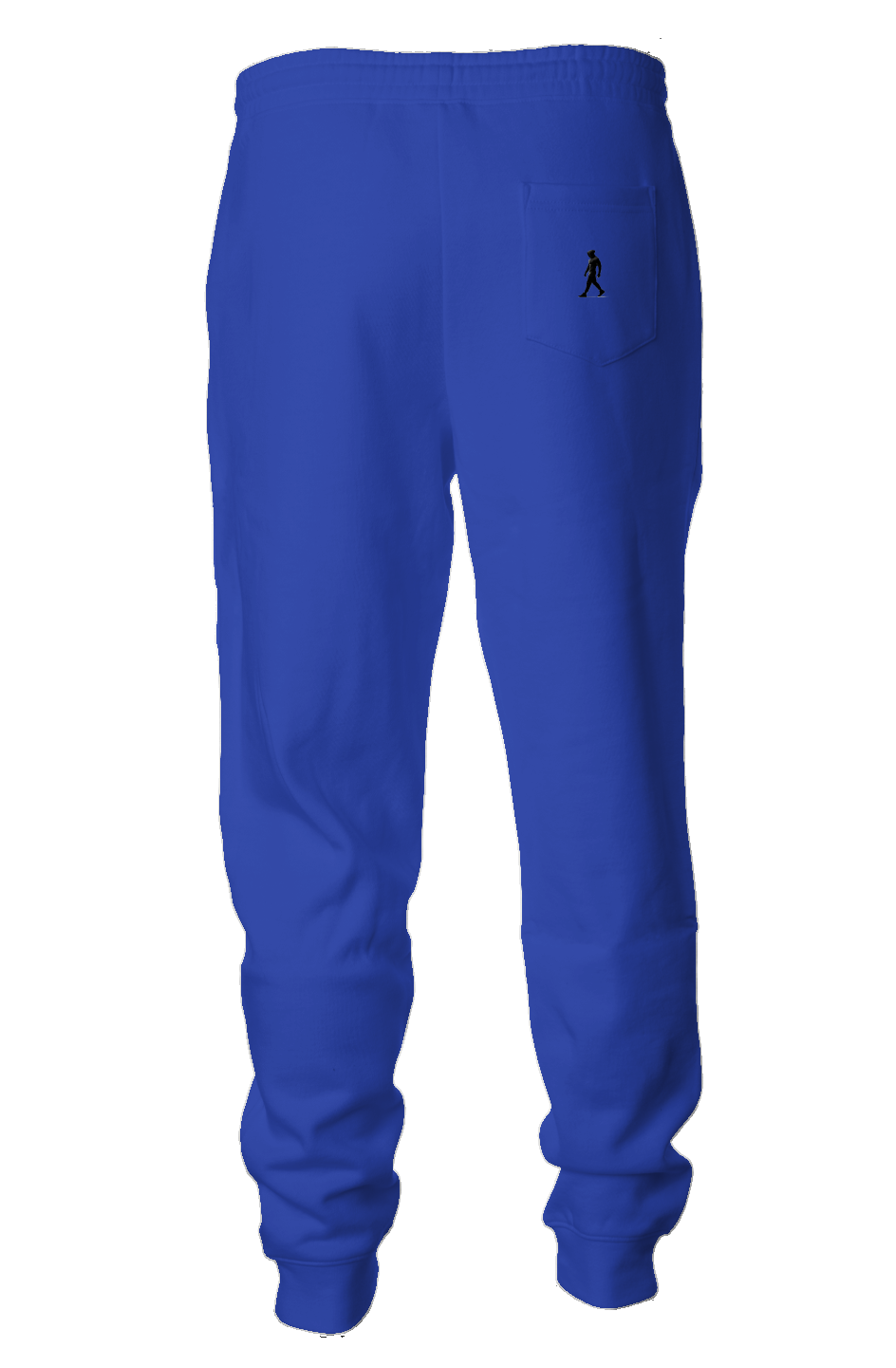 Midweight Fleece Joggers, color royal blue with J WALK Silhouette image on  back pocket, right side.