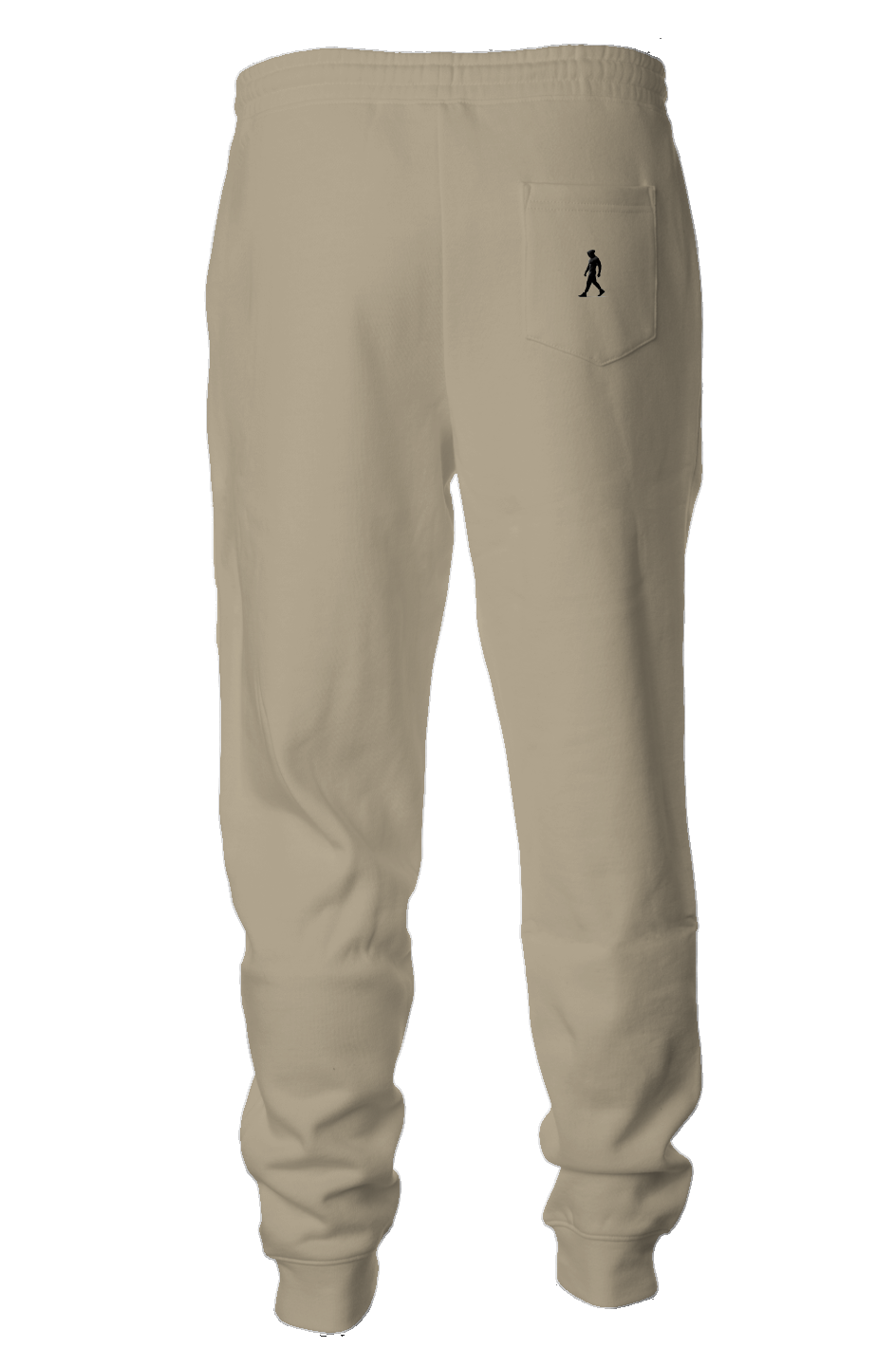 Midweight Fleece Joggers, color sandstone with J WALK Silhouette image on  back pocket, right side.