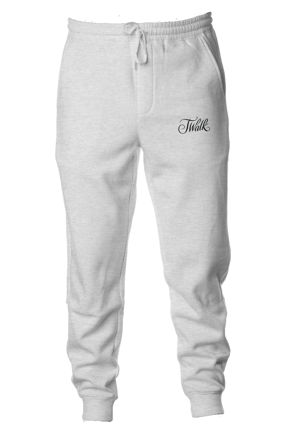Midweight Fleece Joggers, color heather grey, front side : the J Walk logo on left side just below pocket.
