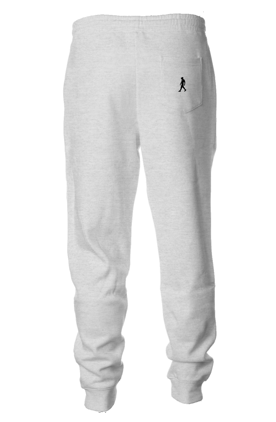 Midweight Fleece Joggers, color heather grey with J WALK Silhouette image on  back pocket, right side.